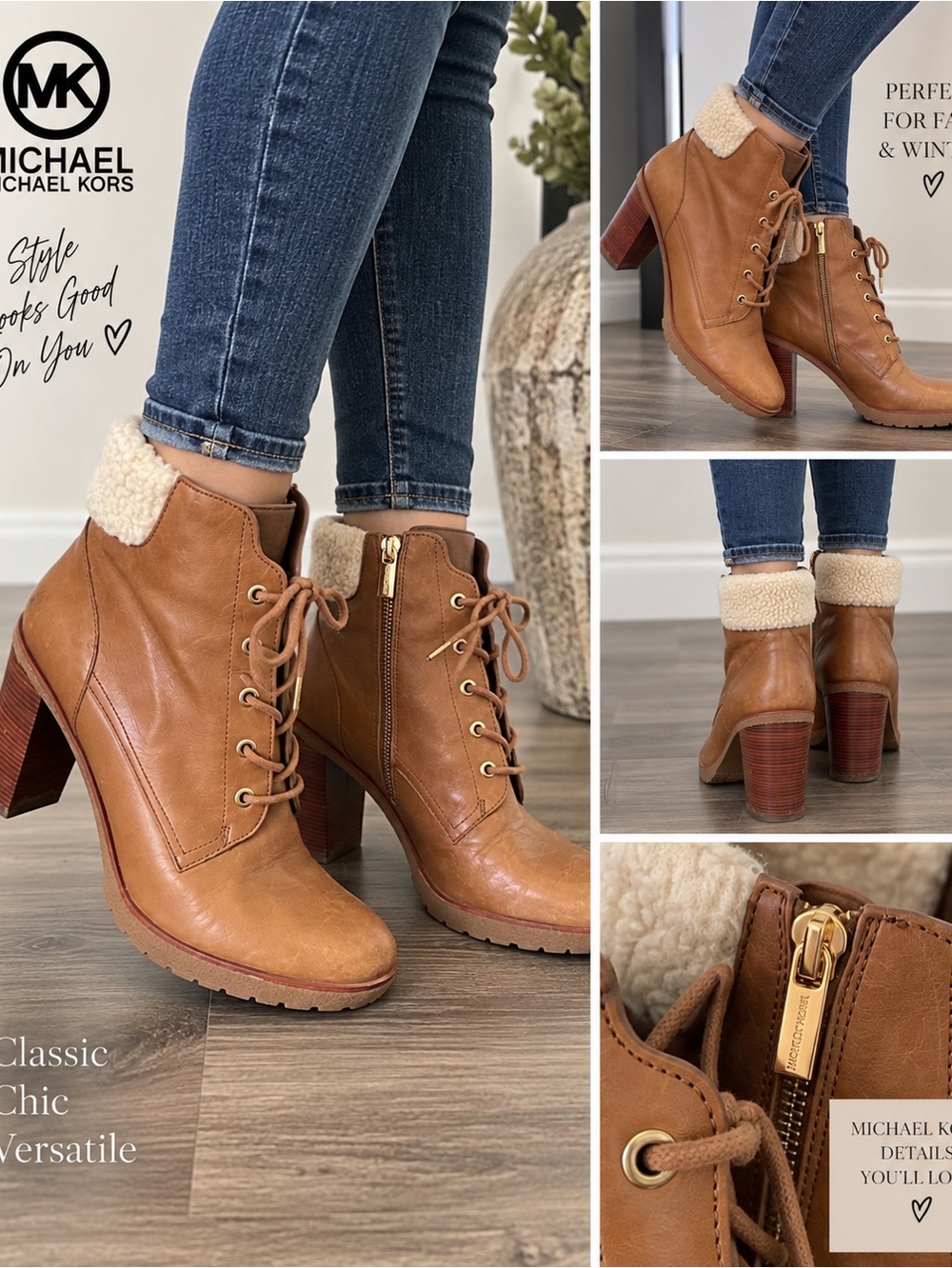 Michael Kors Leather Ankle Boots in Brown